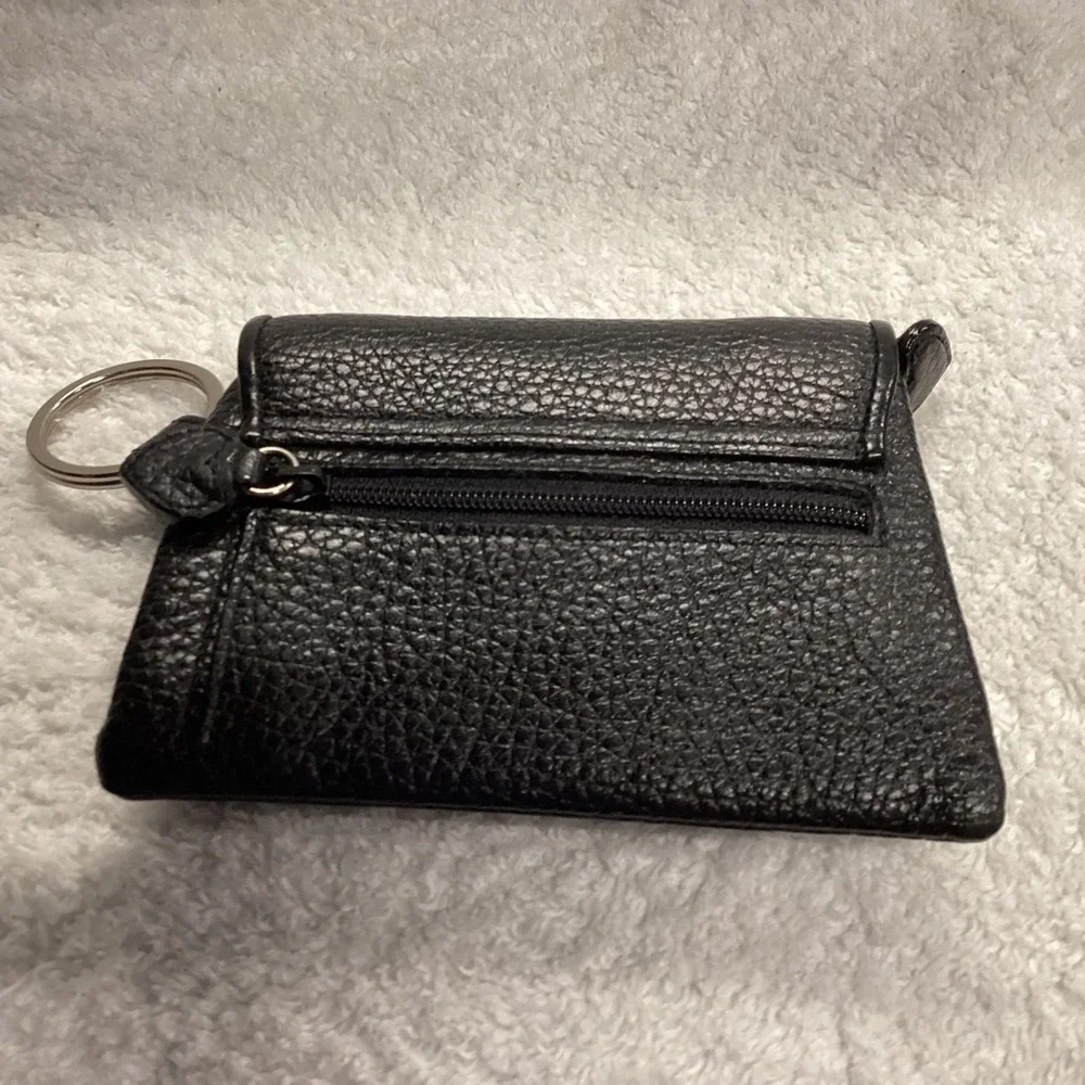 Brighton Black Pebbled Leather Coin Purse Keychain Ornate Silver Gold Hardware
